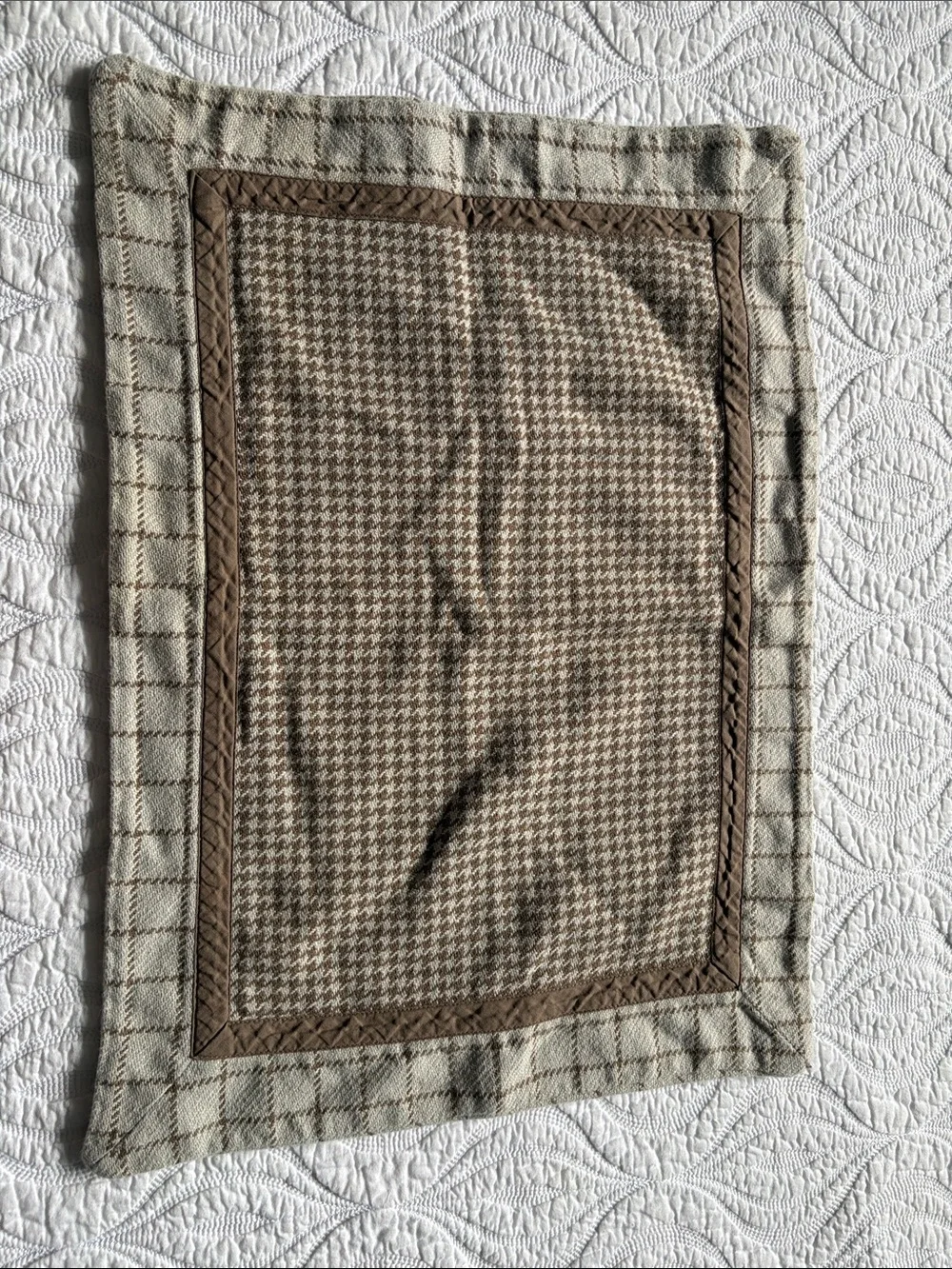 Restoration Hardware Brown and Blue Houndstooth Pillow Shams and bed skirt